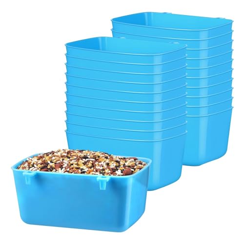 Reykentu 20 Stück Käfigbecher, Futterspender für Hühner, Trinken, Futterspender für Tauben, 470 ml, Kunststoffbecher für Vogelkäfig, hängende Futterstation für Kaninchen, Blau von Reykentu