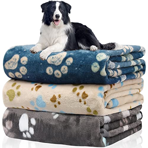 Hundedecke, waschbar fleecedecke, katzendecke, 3 Pack Weiche Warme Haustier Decken für Kleine Mittlere Hunde Katzen, Mit niedlichem Knochen-Druck, Haustierdecke Schlafmatte für Sofa Bett,106 * 76CM von Rezutan