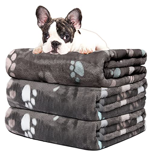 Hundedecke, waschbar fleecedecke, katzendecke, 3 Pack Weiche Warme Haustier Decken für Kleine Mittlere Hunde Katzen, Mit niedlichem Knochen-Druck, Haustierdecke Schlafmatte für Sofa Bett,50 * 60CM von Rezutan