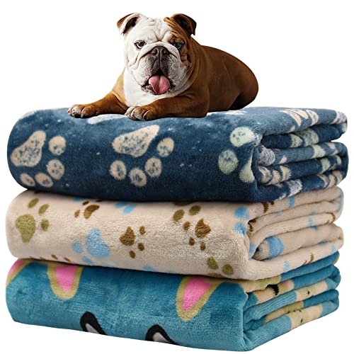 Hundedecke, waschbar fleecedecke, katzendecke, 3 Pack Weiche Warme Haustier Decken für Kleine Mittlere Hunde Katzen, Mit niedlichem Knochen-Druck, Haustierdecke Schlafmatte für Sofa Bett,76 * 52CM von Rezutan