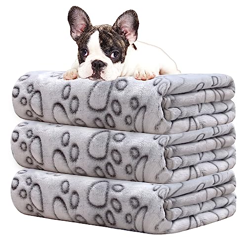 Rezutan Hundedecken, Welpendecken, Hundedecken waschbar, Flanell-Überwürfe für Hund Katze, Fleece-Hundedecke für Sofa, Bett, Autositz, 3er-Pack, Grau, 60 x 50 cm von Rezutan