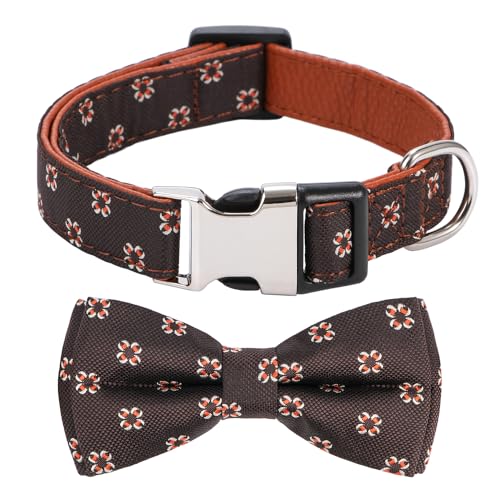 Rhea Rose Hundehalsband mit Fliege, Blumenmuster, mit Fliege, Braun, für Jungen, Mädchen, Hunde, Größe L von Rhea Rose