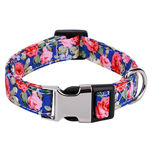 Rhea Rose Hundehalsband mit niedlichem Blumenmuster und Rose, Sonnenblume, Gänseblümchenmuster, für Mädchen, Jungen, Hunde, blaue Rose, Größe L von Rhea Rose