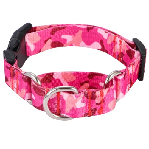 Rhea Rose Martingale-Halsband für Hunde mit Schnellverschluss-Schnalle, verstellbar, weich, ausbruchsicher, Trainingshalsband, rosa Camouflage, Größe M von Rhea Rose