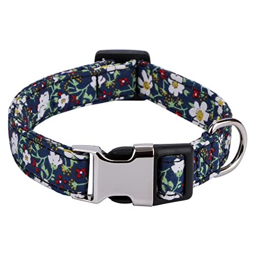 Rhea Rose Niedliches Hundehalsband mit Rosen- und Sonnenblumen-Gänseblümchen-Muster für Mädchen, Jungen, Hunde, grüne Blumen, Größe L von Rhea Rose