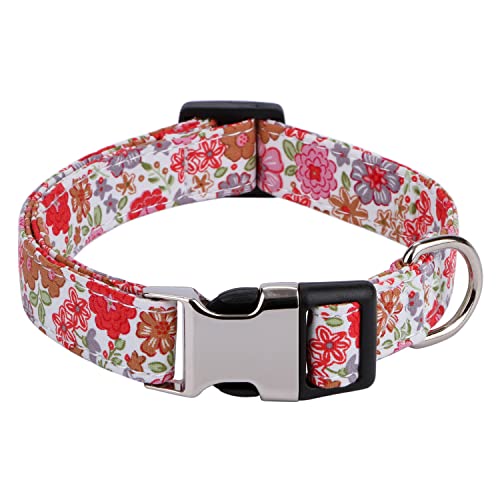 Rhea Rose Niedliches Hundehalsband mit Rosen- und Sonnenblumen-Gänseblümchen-Muster für Mädchen und Jungen, Weiß, Gänseblümchen, Größe L von Rhea Rose