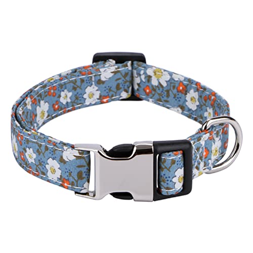 Rhea Rose Niedliches Hundehalsband mit Rosen- und Sonnenblumen-Gänseblümchen-Muster für Mädchen und Jungen, blaue Blumen, Größe S von Rhea Rose