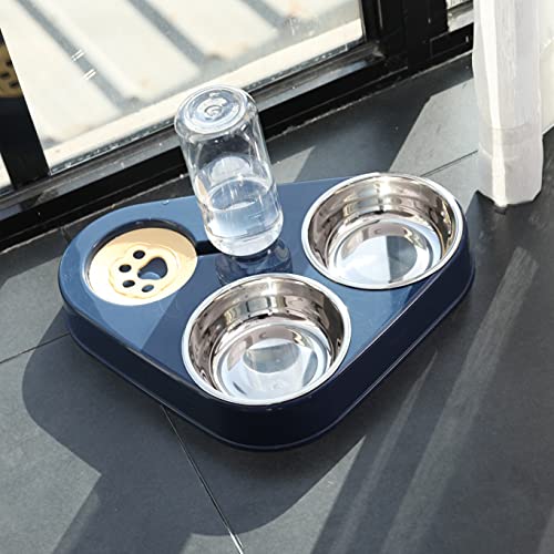 3 in 1 Futternäpfe Katzenfutter, Edelstahl Doppel Futternapf Katzen + 500ml Automatischem Wasserspender mit Staubschutzhaube für Katze Welpe Futter Wass (Blau Futternapf) von Rhino tuning