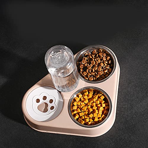 3 in 1 Futternäpfe Katzenfutter, Edelstahl Doppel Futternapf Katzen + 500ml Automatischem Wasserspender mit Staubschutzhaube für Katze Welpe Futter Wass (Rosa Futternapf) von Rhino tuning