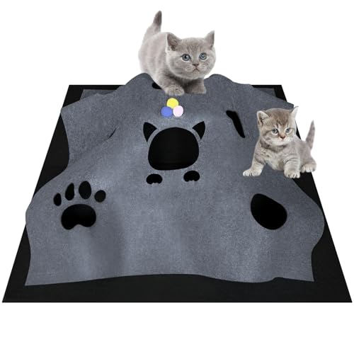 Katzenspielzeug und Kratzmatte,Katzen Filztunnel,Spieltunnel & Liegematte für schlafplatz,für intelligentes Spielen mit Deiner Großkatze und Kätzchen(grau) von Rhsemi