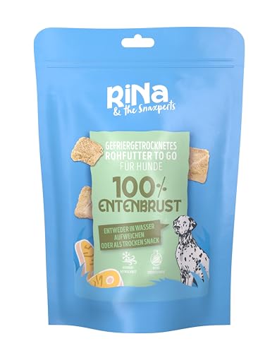 RiNa 100% Entenbrust - Rohfutter für Hunde | 435g frische Entenbrust pro 100g | Reich an Protein | Leicht und lang haltbar | Ideal als purer Snack, Crunchy Topper oder für die Barf-Ernährung | 90g von RiNa & the Snaxperts