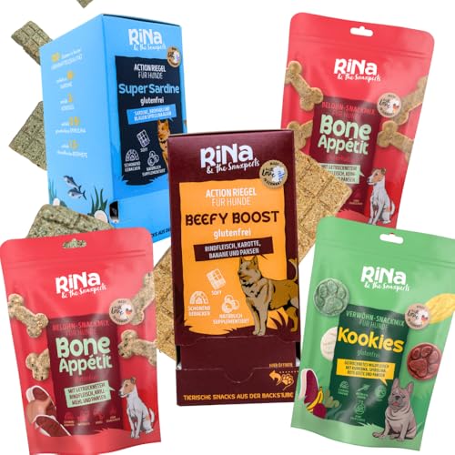 RiNa Hundekuchen & Snacks - Probierpaket | 2 Boxen á 10 Riegel | 3 Snack-Packungen à 180g | 100% natürliche Zutaten | Gut verdaulich | Made in Germany von RiNa & the Snaxperts