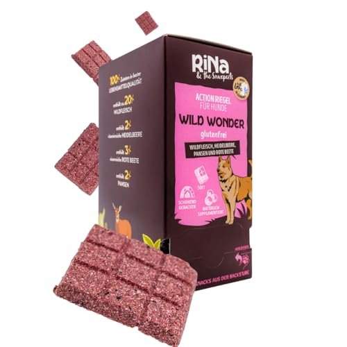 RiNa Hundeleckerli I Riegelbox 10x Wild Wonder | Glutenfrei I Getrocknetes Wildfleisch als Leckerli I Krillmehl, Rote Beete & Pansen I Made in Germany von RiNa & the Snaxperts