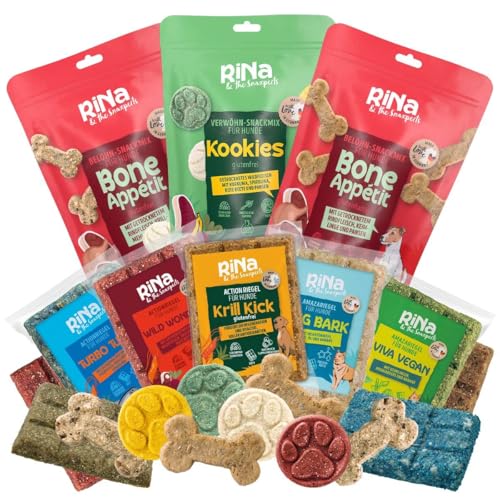 Rina Hundekuchen Probierpaket | Hundekekse und Riegel | Gesunde Leckerlies | Fördert Immunsystem, Knochen und Gelenke | Für Sensible und aktive Hunde | Für Allergien und Unverträglichkeiten von RiNa & the Snaxperts