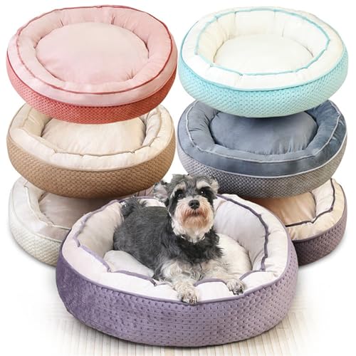 RiRaku Gemütliches und stilvolles handgefertigtes rundes Hundebett mit geprägtem Design - Platzsparendes und bequemes Haustierbett (Farbe: 100 cm, Größe: Lila) von RiRaku