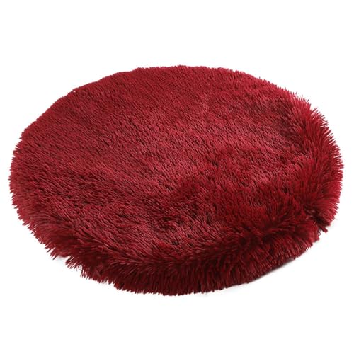 RiRaku Haustierbedarf, Plüschdecken, Hundematten, Katzen- und Hunde-Schlafmatten, Plüschdecken, lange Plüsch-Haustiermatten (Farbe: Weinrot, Größe: Durchmesser 60 cm) von RiRaku