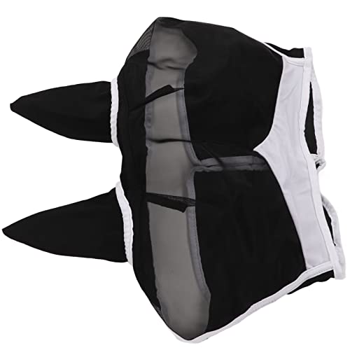 Pferde-Augenmaske, Atmungsaktive UV-Schutz-Mesh-Pferde-Fliegenmaske mit Ohren, Abnehmbares Design für Pferde (BLACK) von RiToEasysports
