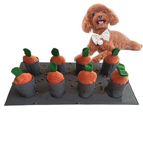 Dog Sniffing Mat, Carrot Patch Interactive Sniff Pad, Sniffing Blanket with 8 Plush Carrots, Enrichment Digging Mat for Medium, Large, Small Dogs, Pet Feeding and Play Mat von Riaisttd