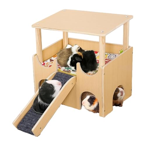 Wooden Hamster House, Double-Layer Habitat Playground for Small Animals, 1800g Hamster Toys Shelter with Ladder, Chinchilla Cage Accessories, Ideal to Rabbits, Ferrets, Gerbils, von Riaisttd