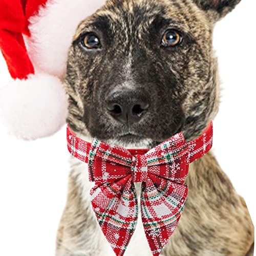Rianpesn Hundefliege zu Weihnachten - Verstellbares, Kariertes Weihnachtshalsband mit Sicherheitsschnalle - Strapazierfähiges, bequemes, süßes, festliches Halsband für Haustiere, Mädchen, Katzen von Rianpesn