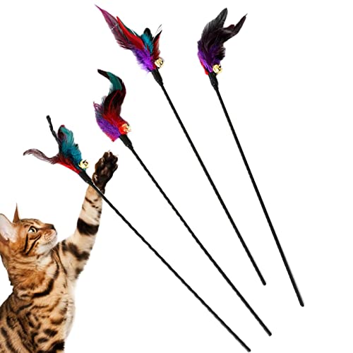 Rianpesn Interaktives Katzenspielzeug, Buntes Katzenspielzeug Kätzchenspielzeug mit Glöckchen-Nachfüllungen, Cat Wand Toys Interactive Catcher Teaser und lustiges Übungsspielzeug für Kätzchen von Rianpesn