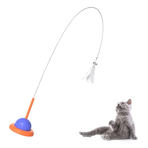 Rianpesn Katzenfedern Spielzeug, Cat Wand Freihändiges Auto Interaktives Katzenspielzeug, Katzenspielzeug, Katzenstange, Saugnapf, Fester Handstahldraht, natürliche Federn, Kopf, Glöckchen von Rianpesn