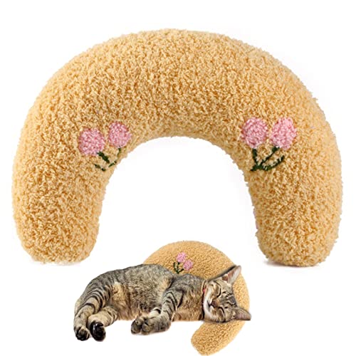 Rianpesn Kissen für Hauskatzen - Fashion Neck Protector Deep Sleep Puppy U-förmiges Kissen,Haustier-Spielzeug-Plüsch-U-förmige gefüllte Kissen-Puppe für kleine Hundekatze von Rianpesn