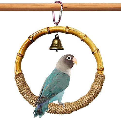 Rianpesn Papagei-Ring-Spielzeug,Bambus-Vogelkäfig-Ring - Kauspielzeug aus Seil mit Glocke für Papageien, Wellensittiche, Sittiche, Nymphensittiche, Sittiche, Fink, Lovebird von Rianpesn