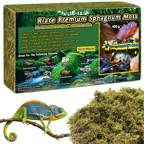 Riare Premium Natürliches Moos Getrocknet für Pflanzen Reptilien Moos Inkubationen, Wald Torch Reptilien Matrix für Schlangen, Geckos, Schildkröten, Frösche (400g) von Riare