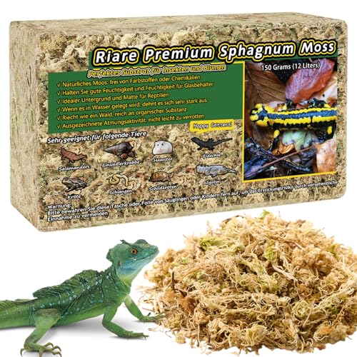 Riare 150g Prämie Sphagnum Moss for Reptiles Natürlich Terrarienmoos Ziegel für Reptilien Lebendes Frösche Schlange Torf Torf Bettzeug Leopard Tiger Schildkröte Annose Orchideen Pflanzen(150g) von Riare