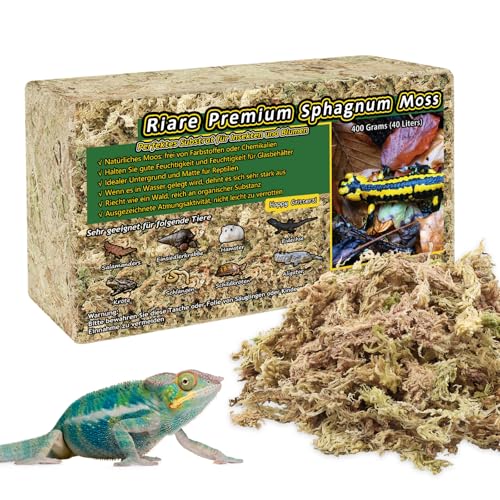 Riare 400g Prämie Sphagnum Moss for Reptiles Natürlich Terrarienmoos Ziegel für Reptilien Lebendes Frösche Schlange Torf Torf Bettzeug Leopard Tiger Schildkröte Annose Orchideen Pflanzen(400g) von Riare