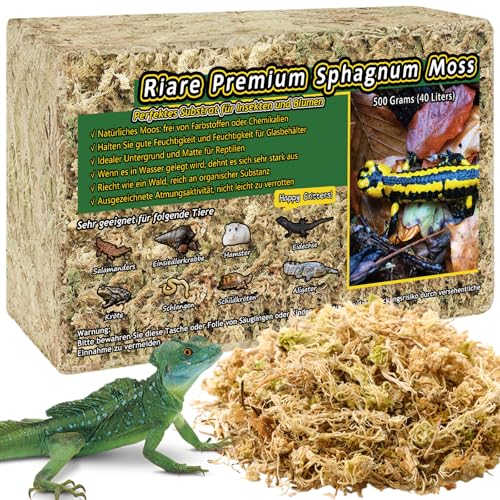 Riare 500g Prämie Sphagnum Moss for Reptiles Natürlich Terrarienmoos Ziegel für Reptilien Lebendes Frösche Schlange Torf Torf Bettzeug Leopard Tiger Schildkröte Annose Orchideen Pflanzen(500g) von Riare