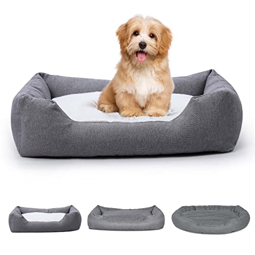 Ribelli Hundebett aus Stoff mit Lammfell Imitat Hundekissen in DREI Größen L, XL & XXL (L, grau/weiß) von Ribelli