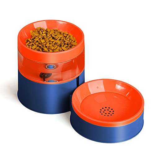 Richcatty Bauhaus Style Futter- und Wassernäpfe Set für Katzen und Hunde, patentierter versteckter automatischer Wasserversorgungstank, modularer Bau-Futternapf mit 963 ml großem Wasserspeicher (Morandi Blau/Orange) von Richcatty