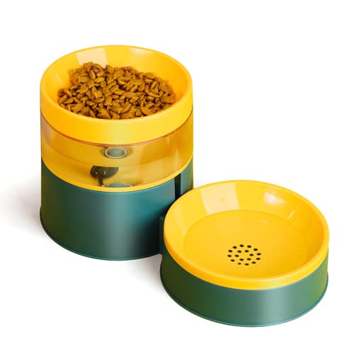 Richcatty Bauhaus Style Futter- und Wassernäpfe Set für Katzen und Hunde, patentierter versteckter automatischer Wasserversorgungstank, modularer Bau-Futternapf mit 963 ml großem Wasserspeicher (Morandi Gelb/Grün) von Richcatty