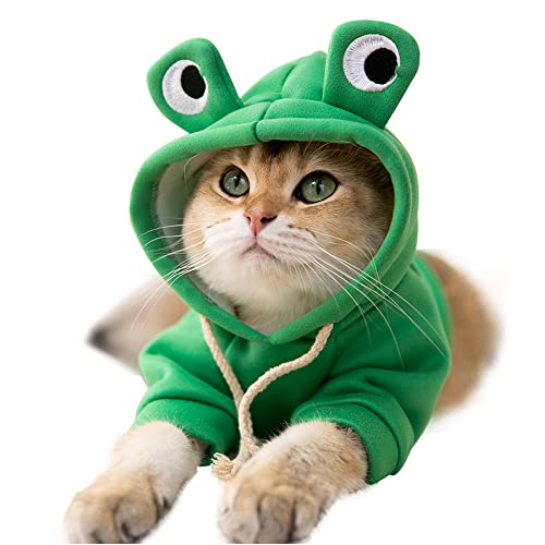 Richcatty Hoodies Lustiges Kostüm für Katzen und Welpen, niedlicher Frosch, Cosplay-Kleidung für Haustiere, weiche Strickwaren (grüner Frosch, XL, Gewicht des Haustieres: 12,1 ~ 7,5 kg) von Richcatty