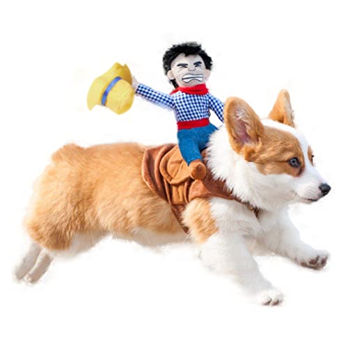 Richcatty Hundekostüm Cowboy-Reiter, Hundekleidung, Ritter-Stil mit Puppe und Hut für Halloween-Tag, Haustierkostüm (Cowboy, S (Brustumfang: 40 - 50 cm) von Richcatty