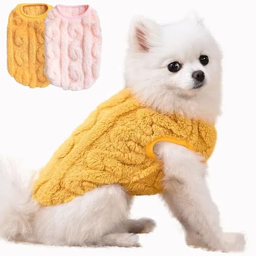 RichePet 2er-Pack Winter-Welpen-Hundepullover, Chihuahua-Hundekleidung für kleine Hunde, Katzenbekleidung für kleine Haustiere, warmes Outfit für den Winter, Weihnachten (Rosa + Gelb, Größe S) von RichePet