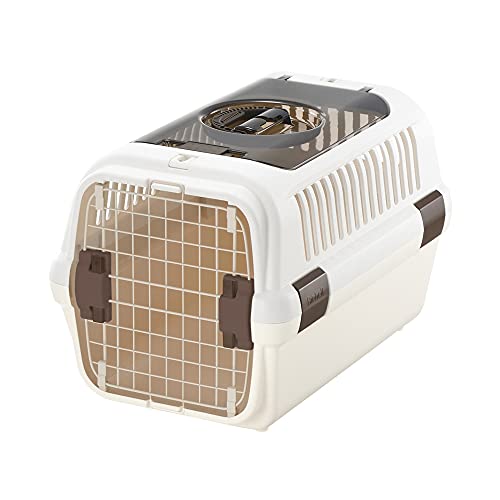 Richell 80024 Haustier-Transporttasche mit Zwei Türen, mittelgroß, für kleine Hunde und Katzen, bis zu 8 kg, Weiß/Beige von Richell