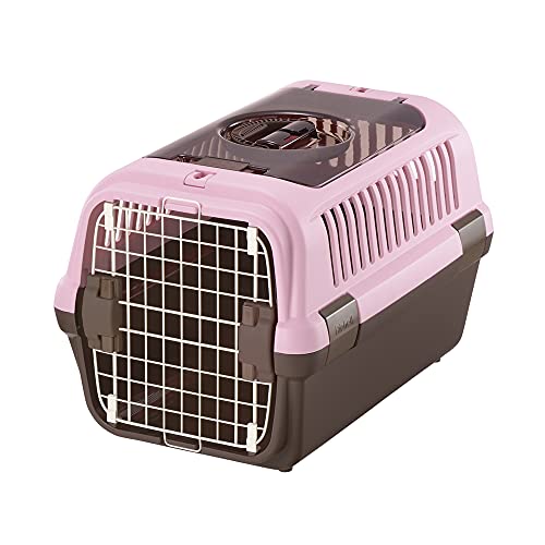 Richell Double Door Pet Carrier Medium, Travel Carrier for small Dog and cat, up to 17.6 lbs., Soft Pink/Brown, Model Number: 80023 von Richell