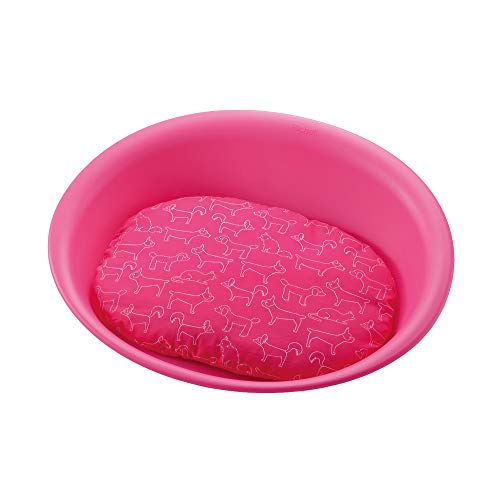 Richell Ovales Haustierbett aus Kunststoff, Größe M, wasserdicht, mit waschbarem Kissen, 100% Polyester, Rosa (70008) von Richell