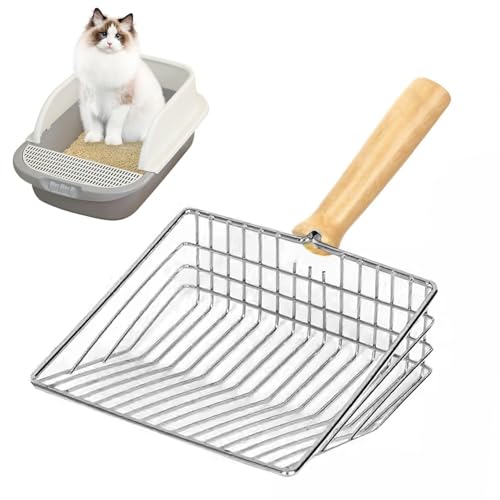 Ricofot Cat Litter Scoop, 28 x 14,5 x 5,5 cm Siebschaufel, Holzgriff Katzenklo Schaufel, Katzenstreuschaufel, Schaufel Katzenklo Geeignet für Verschiedene Arten von Katzenstreu von Ricofot