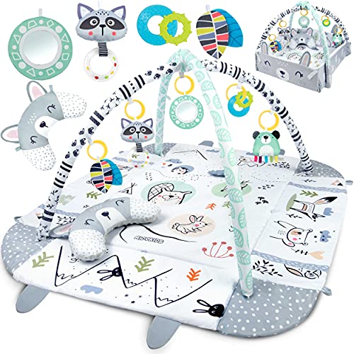 Ricokids Spielbogen Baby Krabbelmatte mit Spielbogen Krabbeldecke für Baby Spielmatte Spielteppich Mat Laufstall Baby Funktion mit Kissen Baby Erstausstattung Neugeborene 110x100 cm Kaninchen von Ricokids