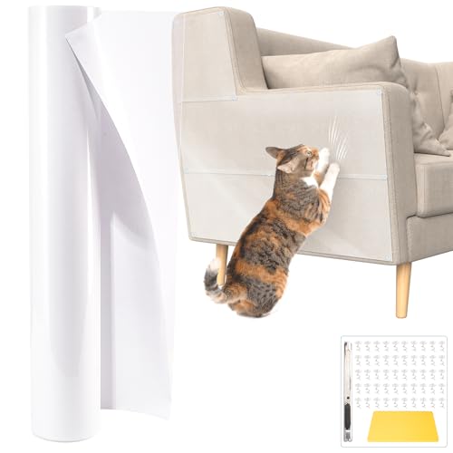 Kratzfolie Katzen Selbstklebend, Katzen Kratzschutz Sofa Transparent, Kratzschutzfolie mit 50 Pins, Anti Kratz Folie für Sofa, Wand, Möbel, Tür (L600 x B40 cm) von Ricyea