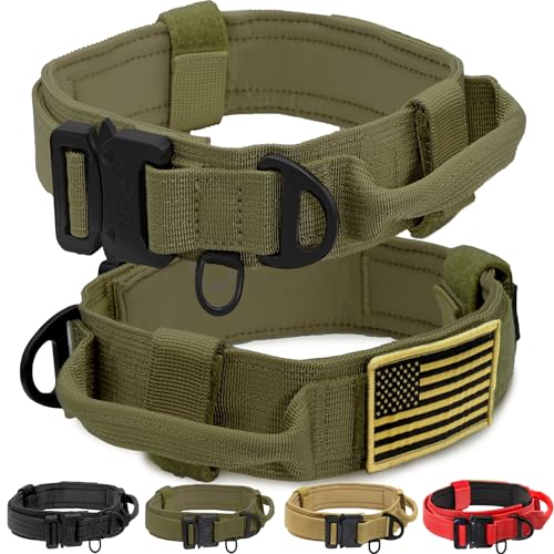 Fortschrittliches taktisches Hundehalsband mit Griff - Strapazierfähiges, dickes Hundehalsband mit leichten Metallbeschlägen und ultraweicher Neoprenpolsterung. Militärisches Hundehalsband für von Ridge Ramblers