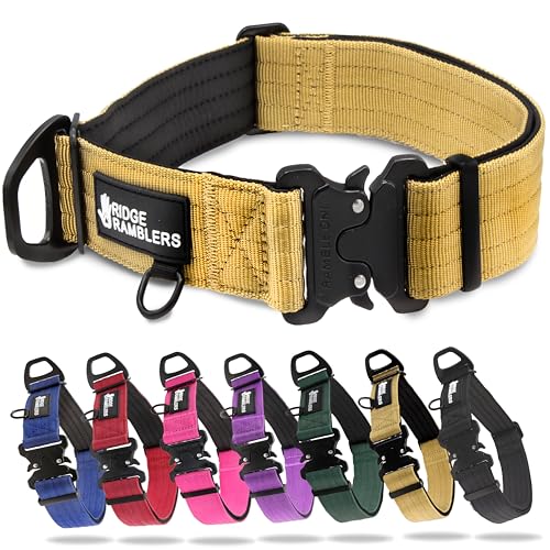 Ridge Ramblers Hochwertiges, strapazierfähiges Hundehalsband mit Schnellverschluss-Metallschnalle, 3,8 cm breit, taktisches Hundehalsband in Militärqualität, mit dickem, weichem Neopren-Futter und von Ridge Ramblers