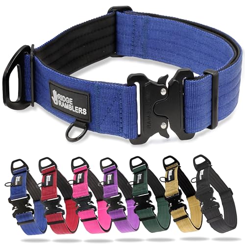 Ridge Ramblers Hundehalsbänder für mittelgroße Hunde, robust, Blau Dieses breite, gepolsterte, taktische Hundehalsband hat die Stärke und Haltbarkeit für Ihr nächstes Abenteuer. Perfekte Hundehalsbänder für mittelgroße Hunde von Ridge Ramblers