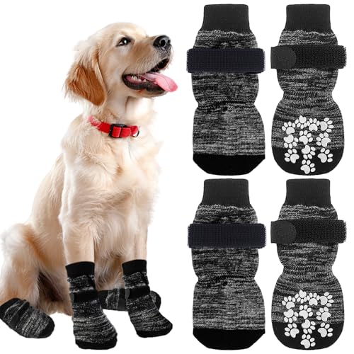 2 Paar Hundesocken Anti Rutsch Antirutschsocken Hund Socken für Hunde Silikon Anti Rutsch Partikel Klettverschluss Design,Um EIN Herunterfallen Zu Verhindern (Größe L) von Rienan