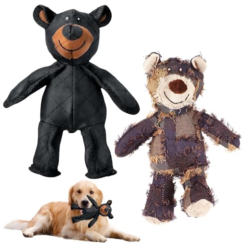 Generisch Unbreaka-Bear, 2 PCS Unbreakable Bear，Unbreakable Plüsch Squeaky Bear Dog Toy, Generisch Indestructible Robust Bear Dog Toys(Schwarz, Lila) von Rienan