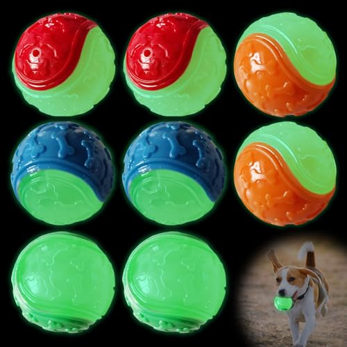 Glow In The Dark Dog Hundeball, 8 Stück Leuchtende Hoher Sprungkraft Gummi Hundebälle，Hundeball Leuchtend Glow Ball,für Hunde Spielen (Rot, Orange, Grün, Blau) von Rienan